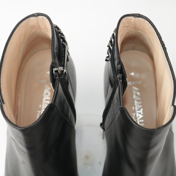 Aquatalia Womens Selina Boot Size 9 Black Pointed Kitten Heel Bootie Chain Link - Picture 10 of 11